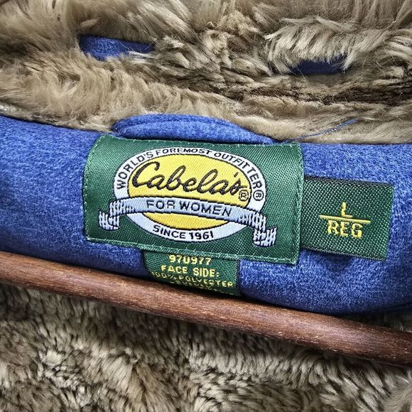 Cabelas Jacket Womens Large Blue Brown Faux Suede Fur Lined Sherpa Teddy Rustic - Picture 3 of 12